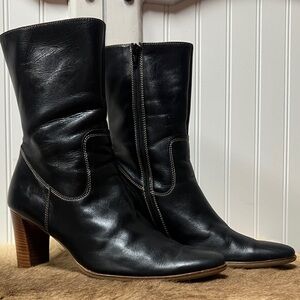 Paul Green Black Leather Ankle Boots 6.5 Booties Goth